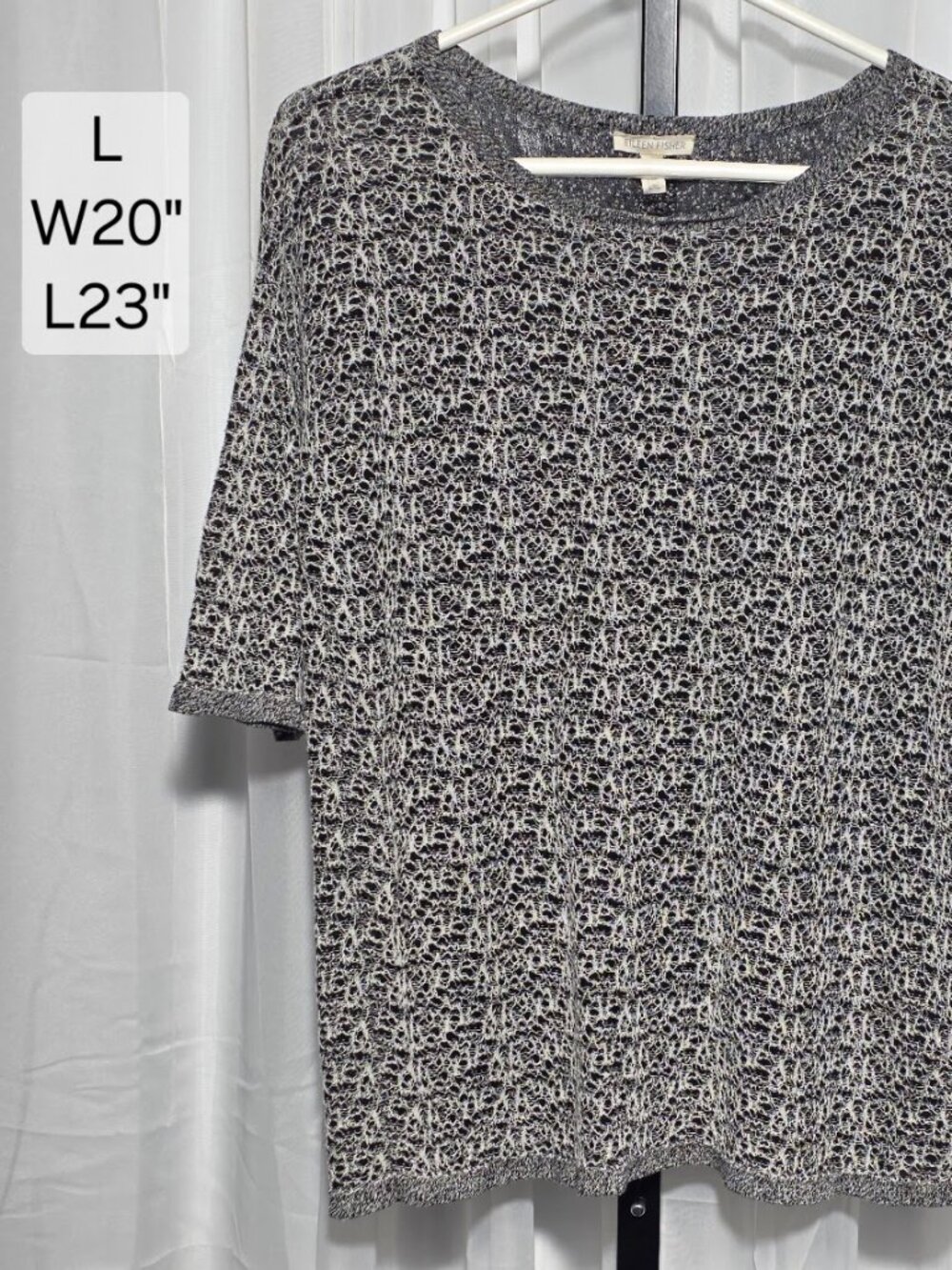 Eileen Fisher Black & White Textured Open-Knit Sweater Large Italian Yarn